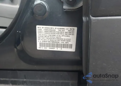 2005 Honda Pilot Ex-L from USA, damaged, VIN 5FNYF18575B045534